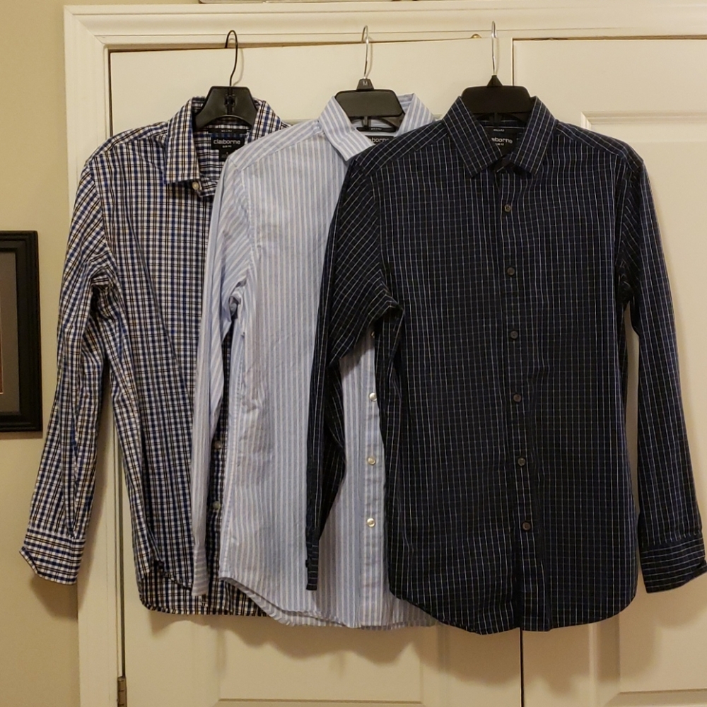 SET OF THREE Blue Slim Fit Button Downs